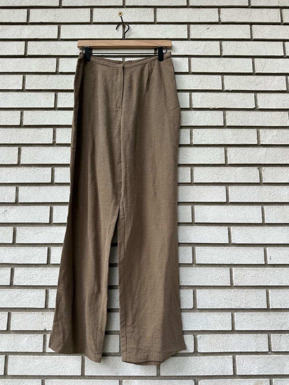 Clay Get Comfortable Brown Silk Linen Wide Leg Pull On Pants M Elastic Waist